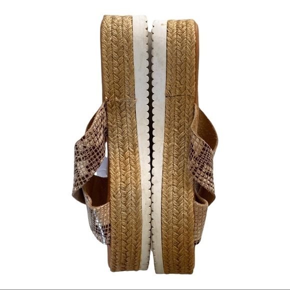 Miaoy Santorini  Sandals Flatform Croc Embossed Leather Slides Jute Edge - Picture 3 of 8